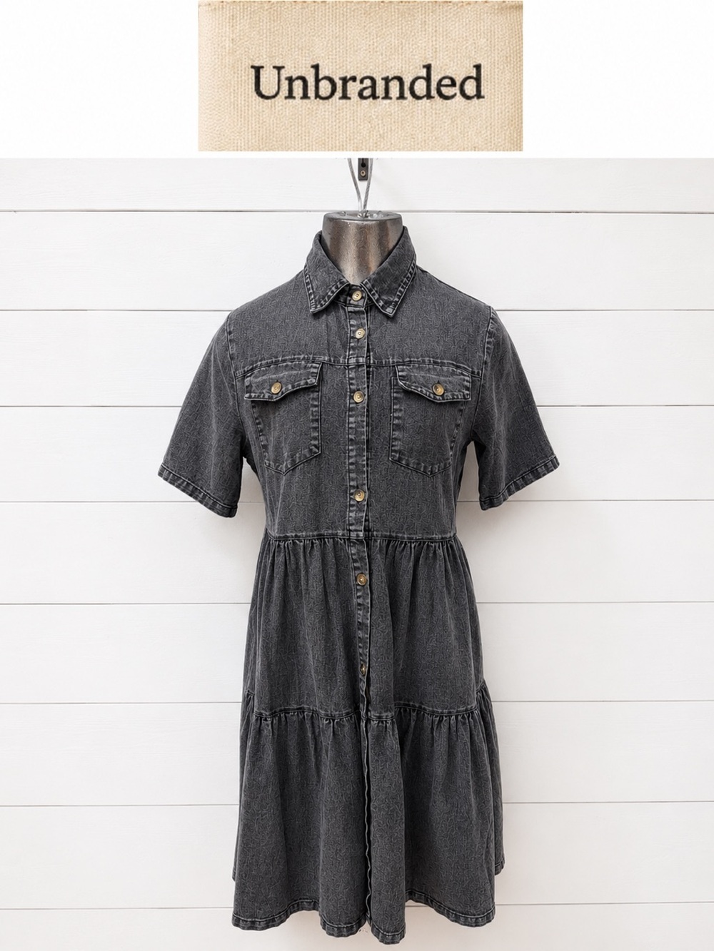 Unbranded Denim Shirt Dress – Charcoal Grey – Estimated Size S